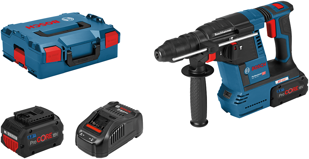 Bosch blauw gbh 18v-26 f accu boorhamer 2.6j | 2x 8,0 procore in l-boxx - 061191000e