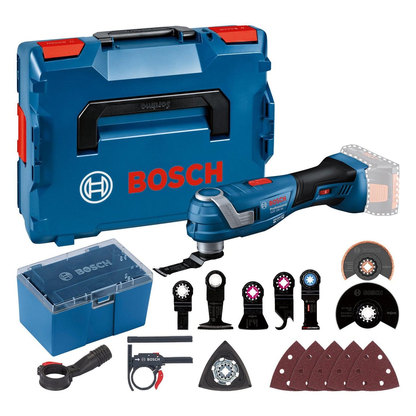 Bosch blauw gop 18v-34 accu multitool met accessoires 18v | zonder accu's en lader in l-boxx - 06018g2002