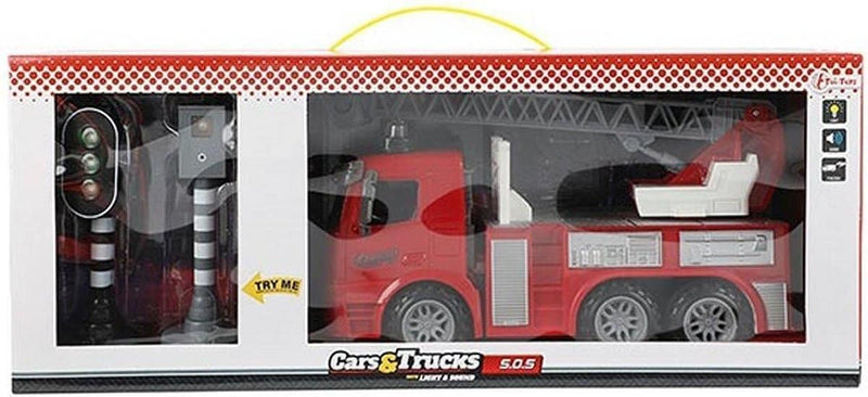 Toi-toys brandweer wagen hoogwerker met stoplicht en flits paal