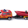 Siku brandweerwagen land rover defender met reddingsboot