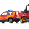 Siku brandweerwagen land rover defender met reddingsboot