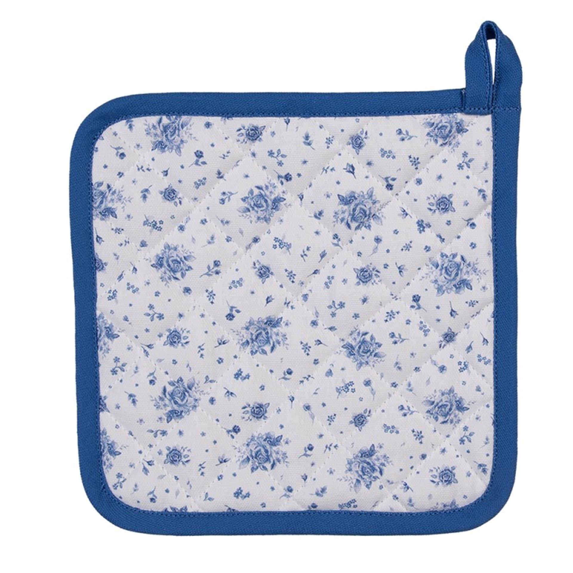 Clayre eef pannenlap roosjes wit blauw 20x20cm katoen