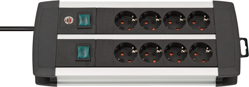 Brennenstuhl premium-alu-line techniek stekkerdoos 8-voudig duo zwart 3m h05vv-f 3g1,5 4-voudige schakelbare stop - 1391000908