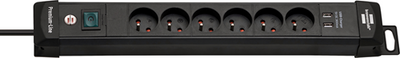 Brennenstuhl premium-line stekkerdoos met usb | 6-voudig | zwart | 3m h05vv-f 3g1,5 | fr be - 1951164602