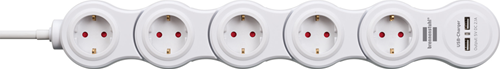 Brennenstuhl vario power stekkerdoos met usb-laadfunctie mobiele stekkerdoos 5-voudig (1,4 m kabel met schakelaar en 2 usb-laadcontactdozen) wit