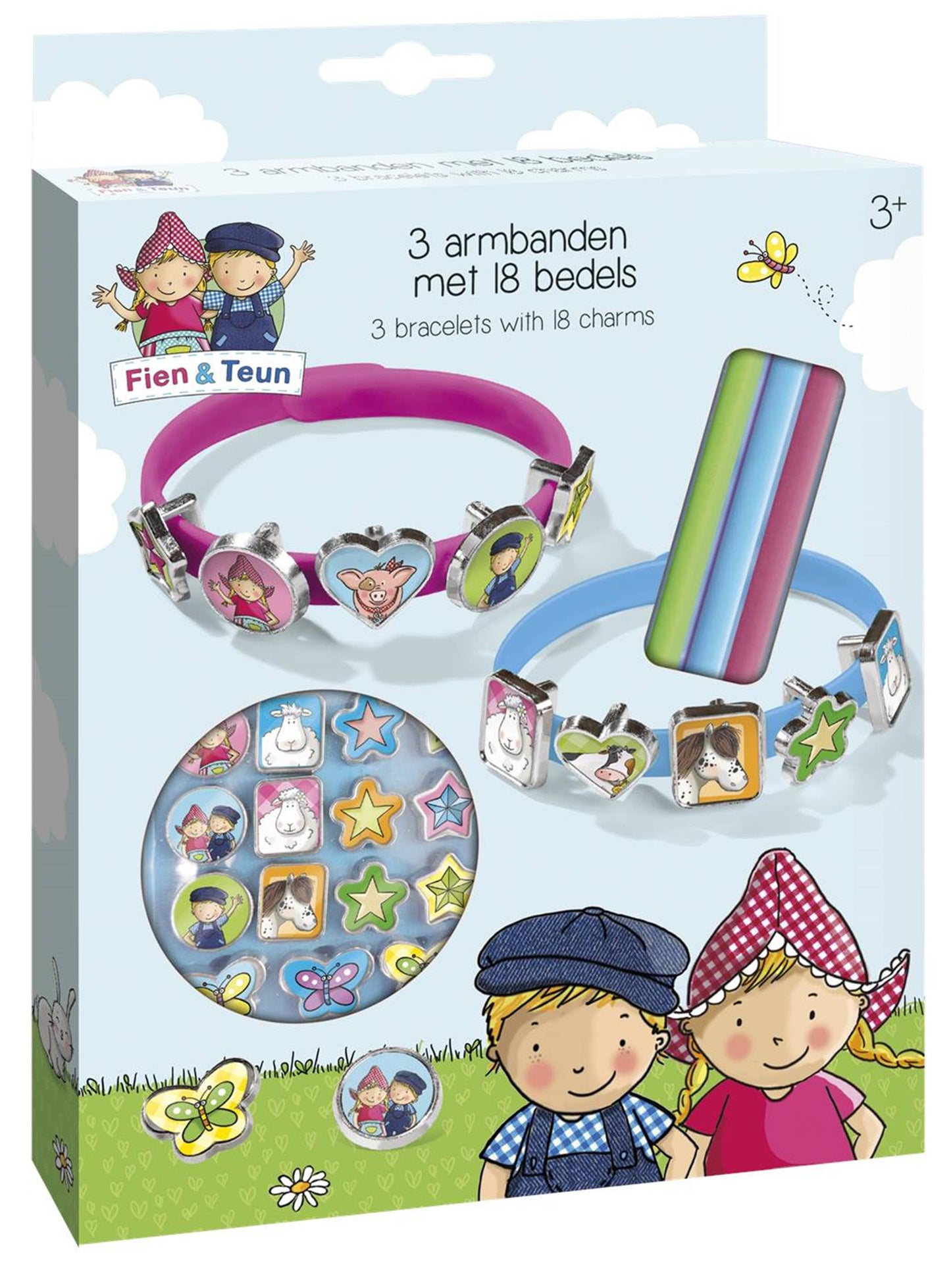 Bambolino fien teun schuif armbandjes maken - 3 armbandjes met 18 schuifbedels - vanaf 3 jaar - toys - boerderij thema