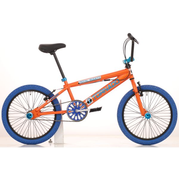 Royal bmx fiets -bugatti tornado freestyle 20 inch - oranje met blauwe banden