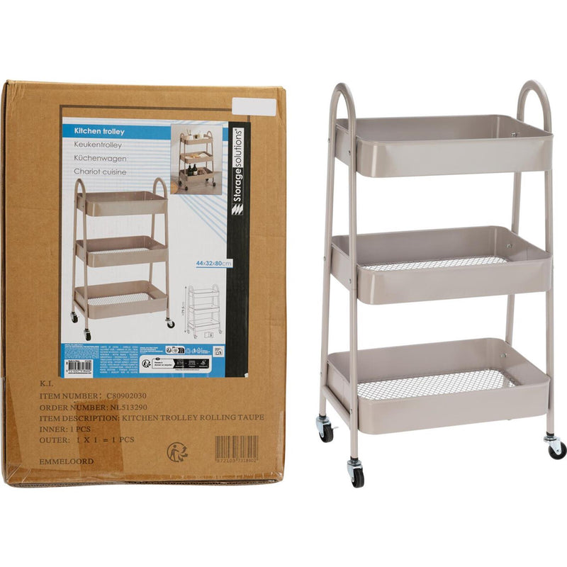 Storage solutions keukentrolley metaal 3 lagen taupe 32x45