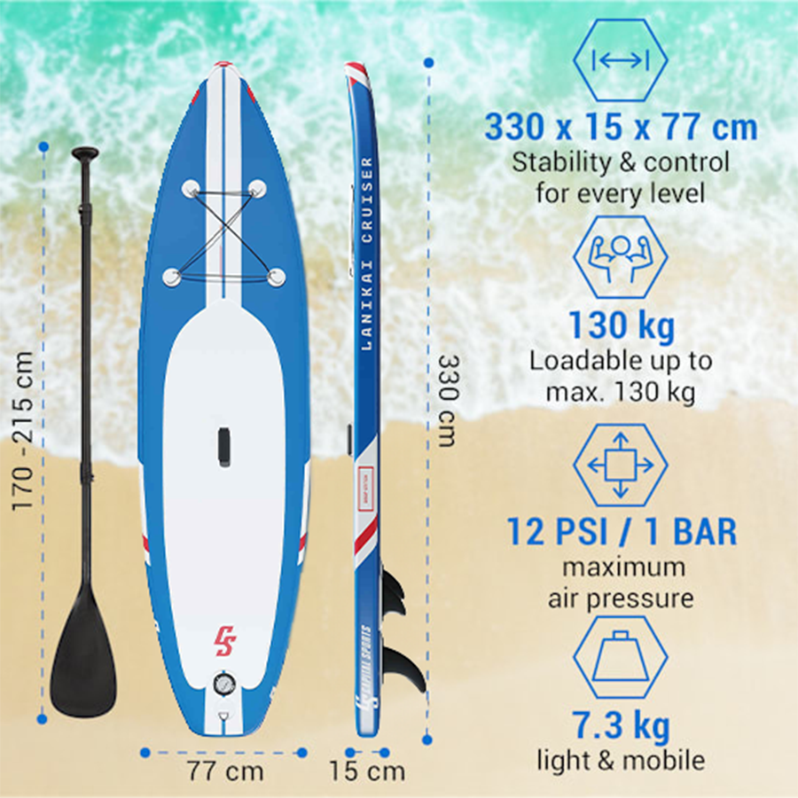 Abi capital sports sup board lanikai cruiser 10'8 blue stripes