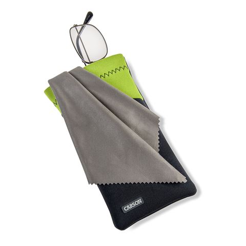 Carson neoprene brillenhoesje met microvezeldoekje - grijs groen