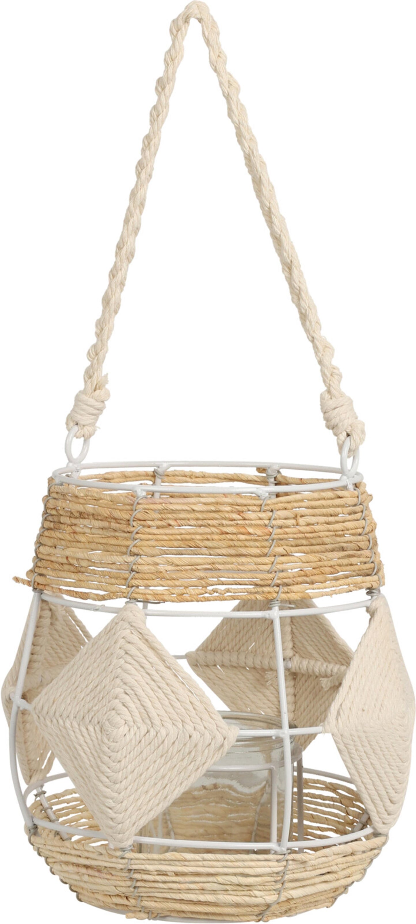 Home styling lantaarn 23x20cm ijzer glas touw