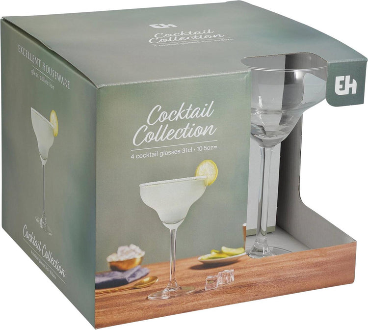 Excellent houseware cocktailglazenset 4-delig margaritamodel 300ml ø11xh18cm