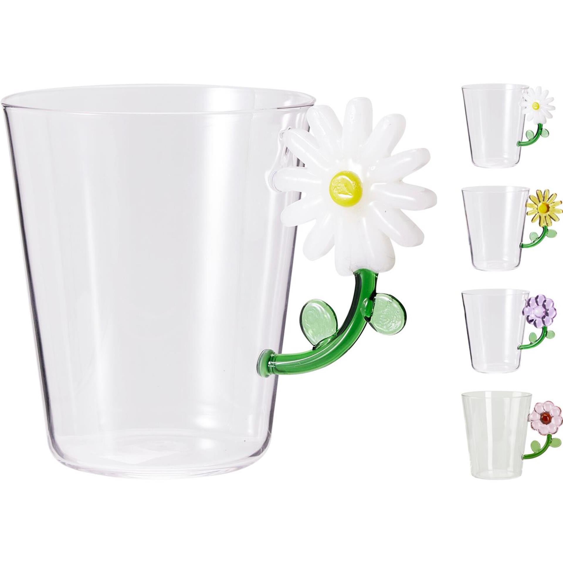 Home styling koffie- theeglas met bloem oor 410ml