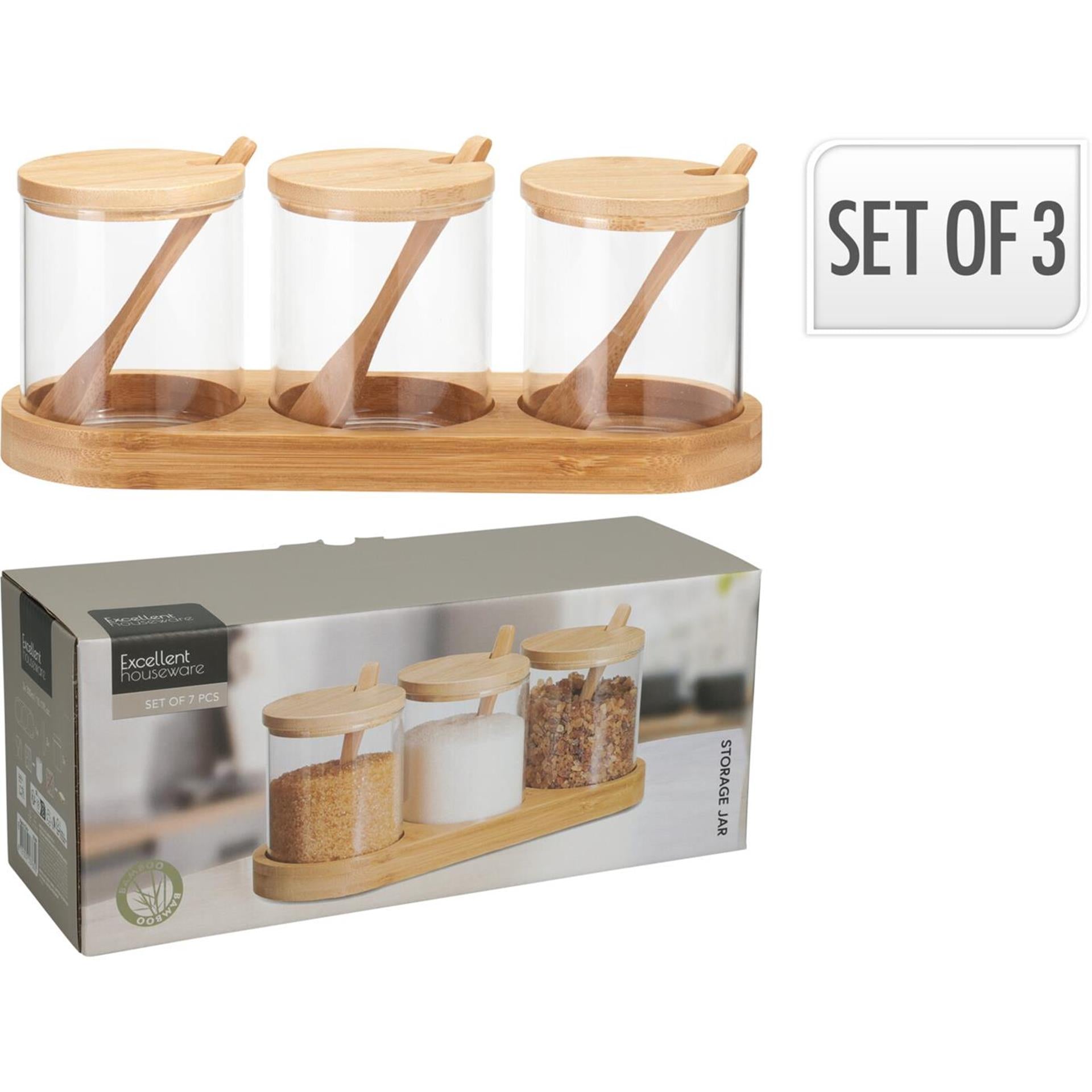 Excellent houseware voorraadpot glas set van 3 stuks
