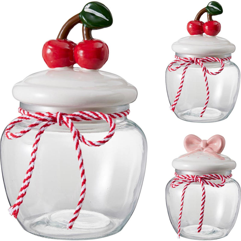 Home styling voorraadpot glas 1,2l kers strik