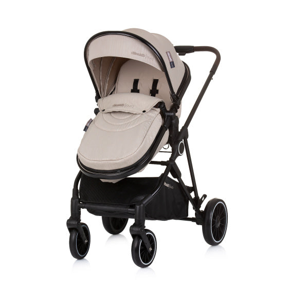 Chipolino aura opvouwbare 3-in-1 kinderwagen met luiertas macadamia beige zwart