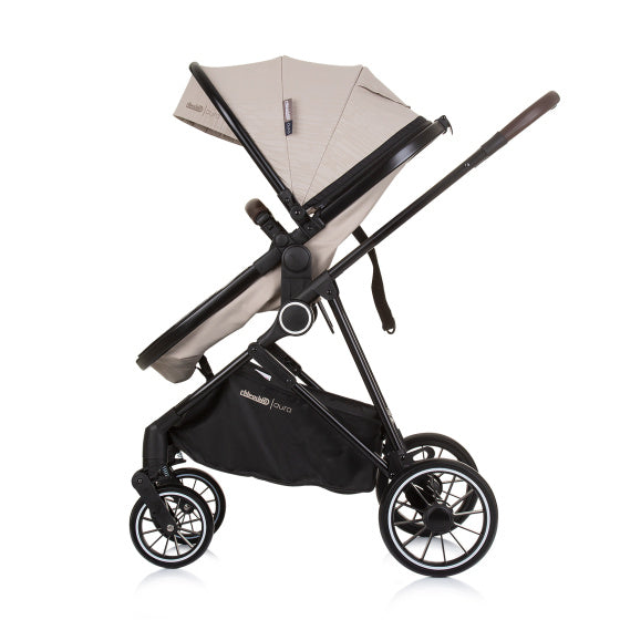 Chipolino aura opvouwbare 3-in-1 kinderwagen met luiertas macadamia beige zwart