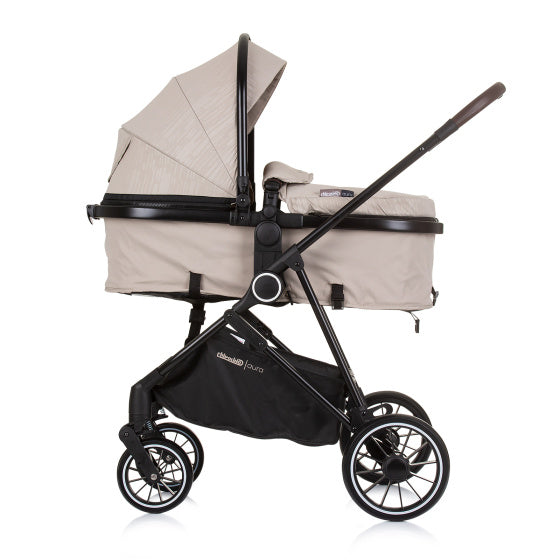 Chipolino aura opvouwbare 3-in-1 kinderwagen met luiertas macadamia beige zwart
