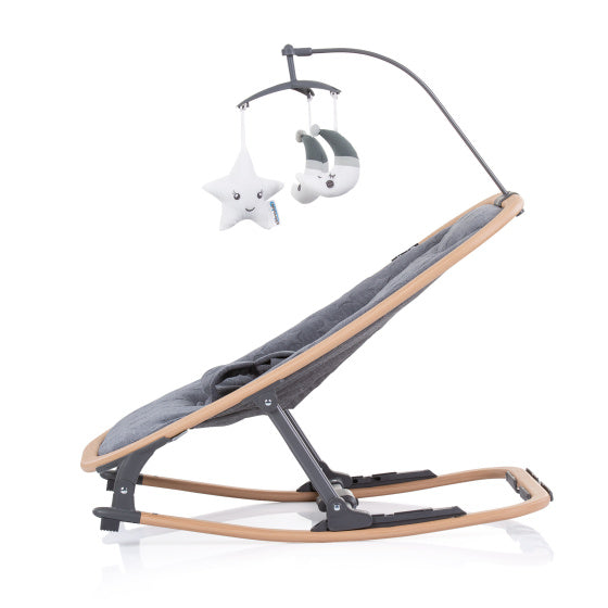 Chipolino velvet opvouwbare wipstoel met mobiel graphite wood grijs beige