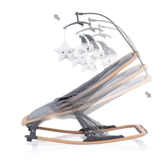 Chipolino velvet opvouwbare wipstoel met mobiel graphite wood grijs beige