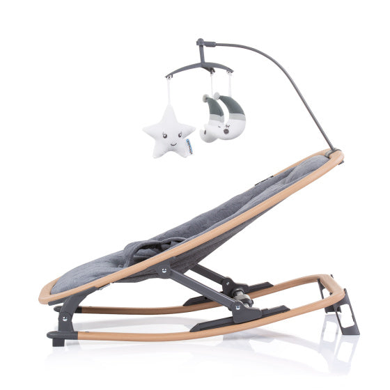 Chipolino velvet opvouwbare wipstoel met mobiel graphite wood grijs beige