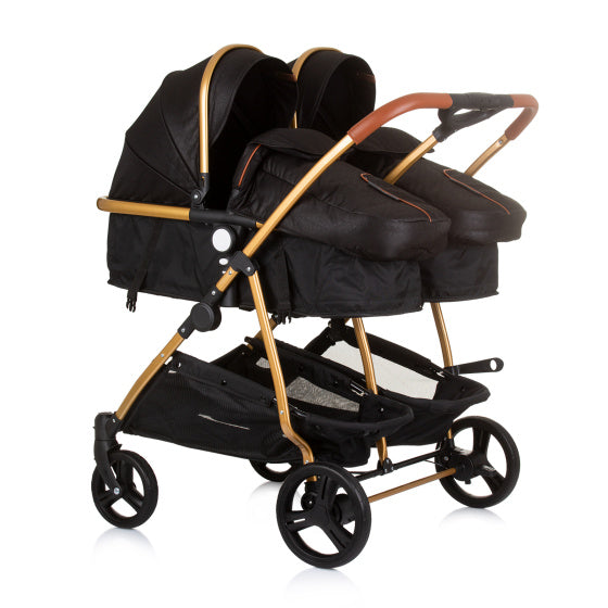 Chipolino duo opvouwbare kinderwagen voor 2 obsidian gold zwart