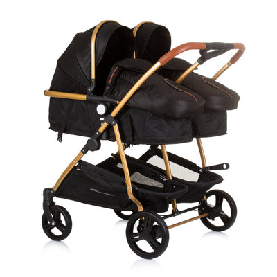 Chipolino duo opvouwbare kinderwagen voor 2 obsidian gold zwart