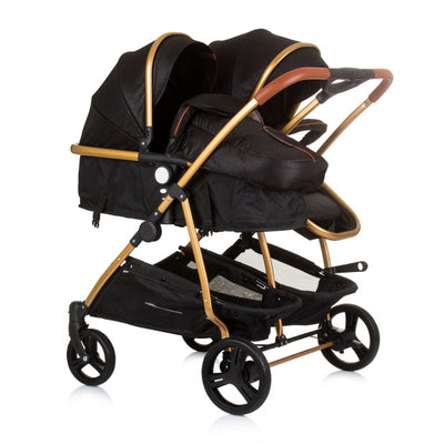 Chipolino duo opvouwbare kinderwagen voor 2 obsidian gold zwart