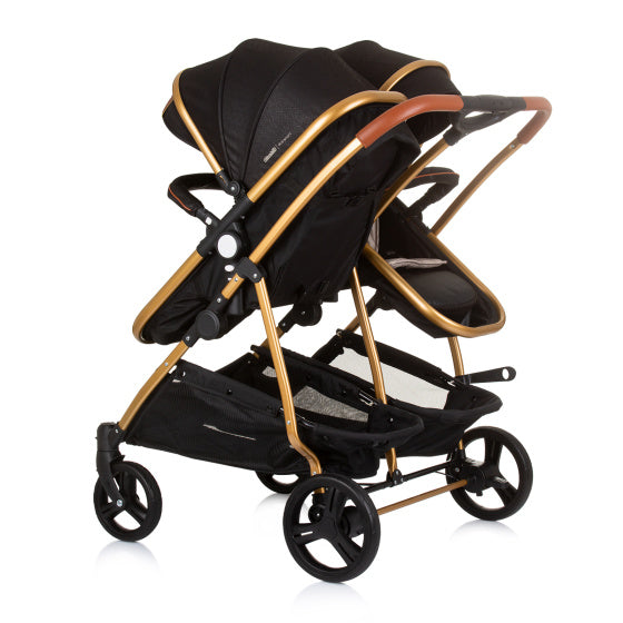 Chipolino duo opvouwbare kinderwagen voor 2 obsidian gold zwart