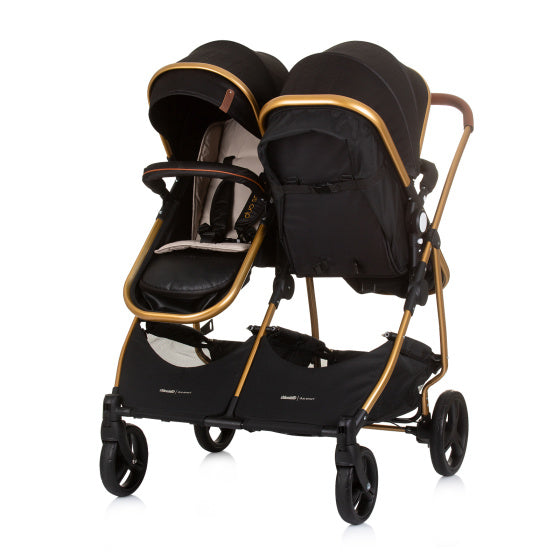 Chipolino duo opvouwbare kinderwagen voor 2 obsidian gold zwart