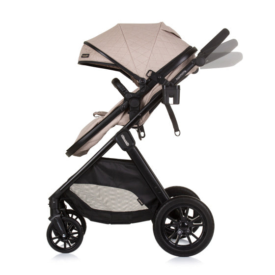 Chipolino harmony opvouwbare 3-in-1 kinderwagen met luiertas macadamia beige zwart