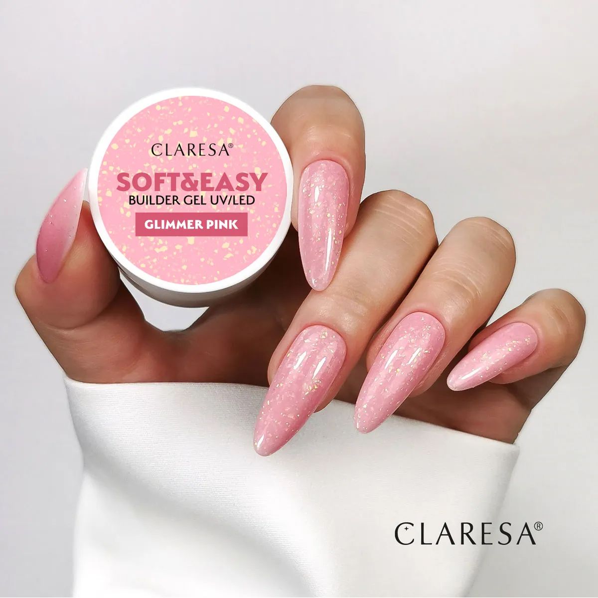 Claresa keratine soft easy builder gel glimmer pink 90gr.