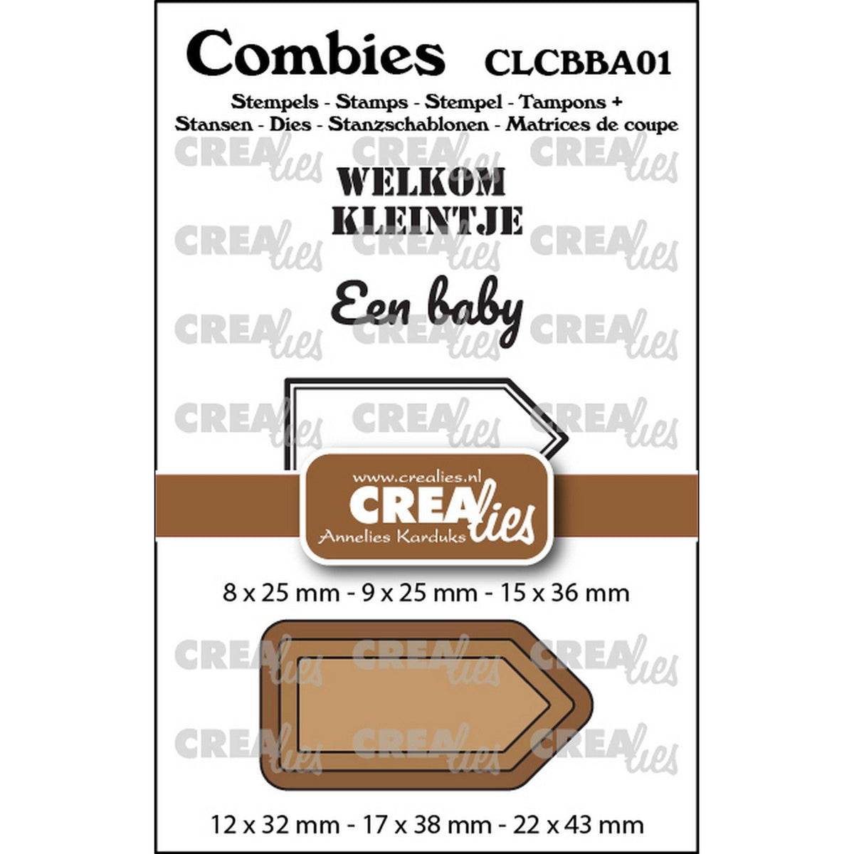 Crealies • combies stempelset baby 01: 2 teksten + 1 tag label