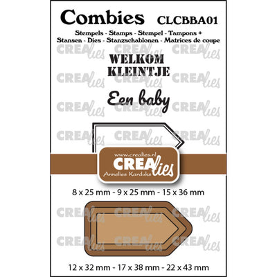 Crealies • combies stempelset baby 01: 2 teksten + 1 tag label