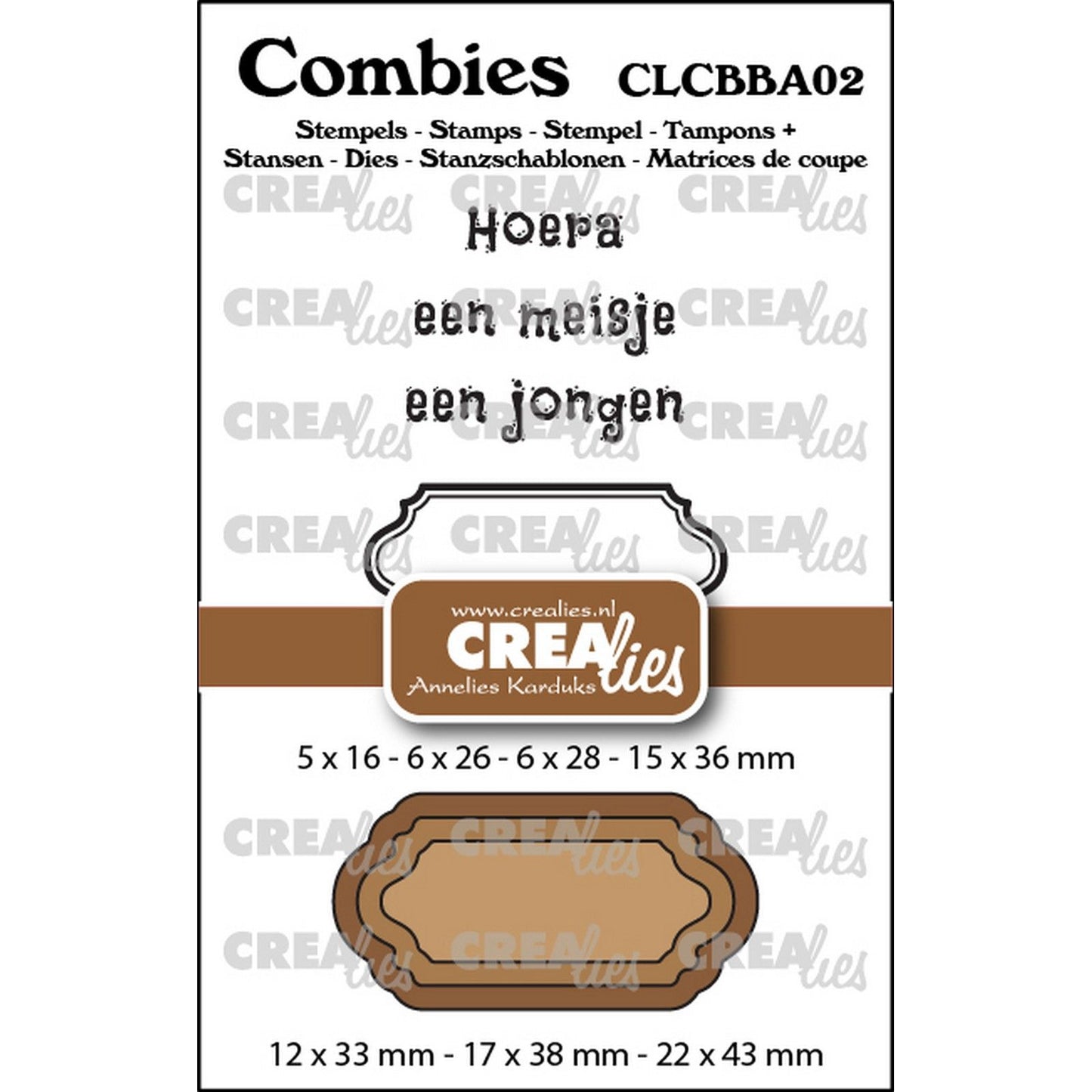 Crealies • combies stempelset baby 02: 2 teksten + 1 tag label