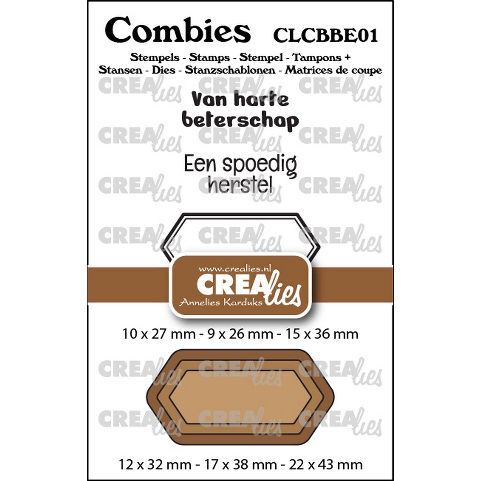 Crealies • combies stempelset beterschap 01: 2 teksten + 1 tag label