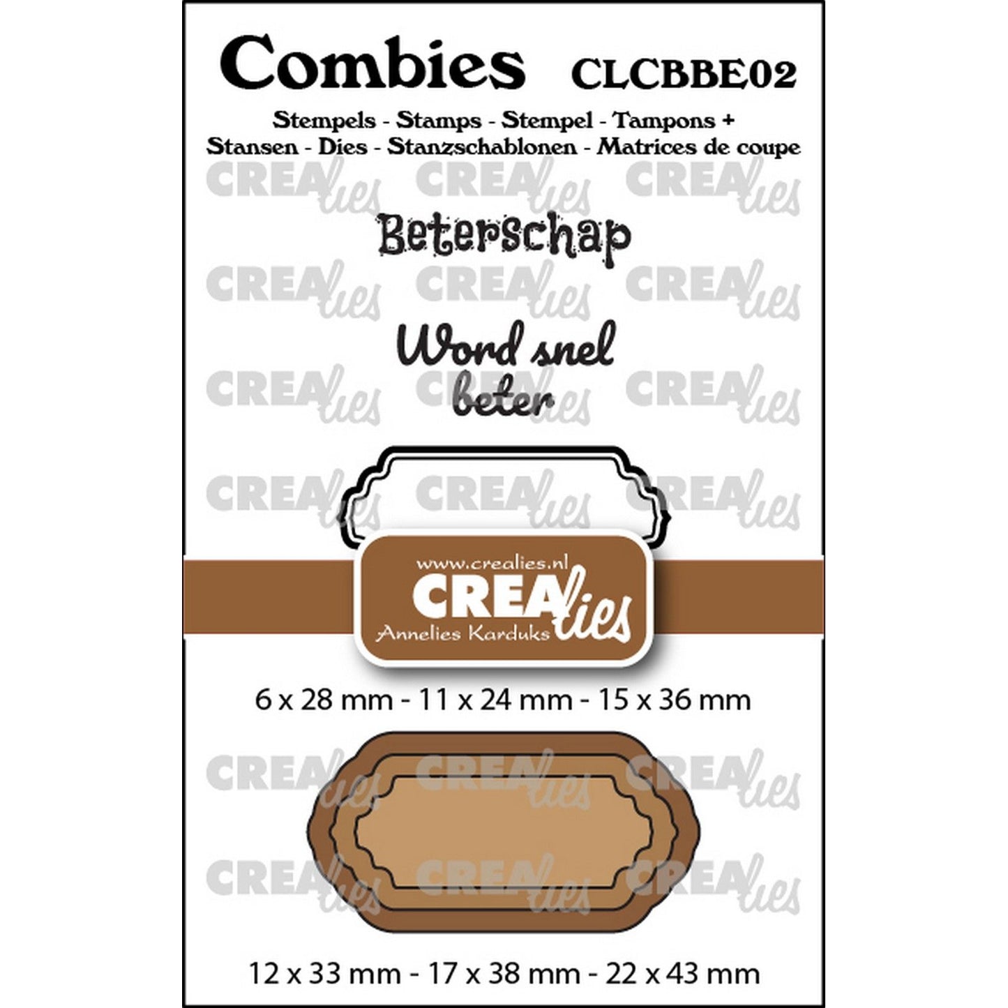 Crealies • combies stempelset beterschap 02: 2 teksten + 1 tag label