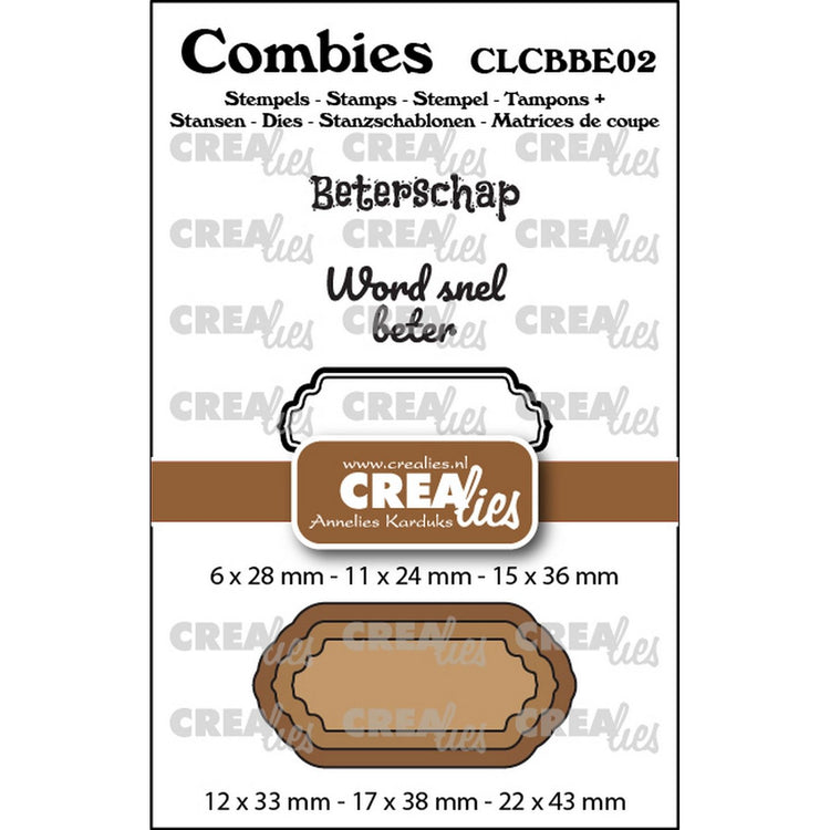 Crealies • combies stempelset beterschap 02: 2 teksten + 1 tag label