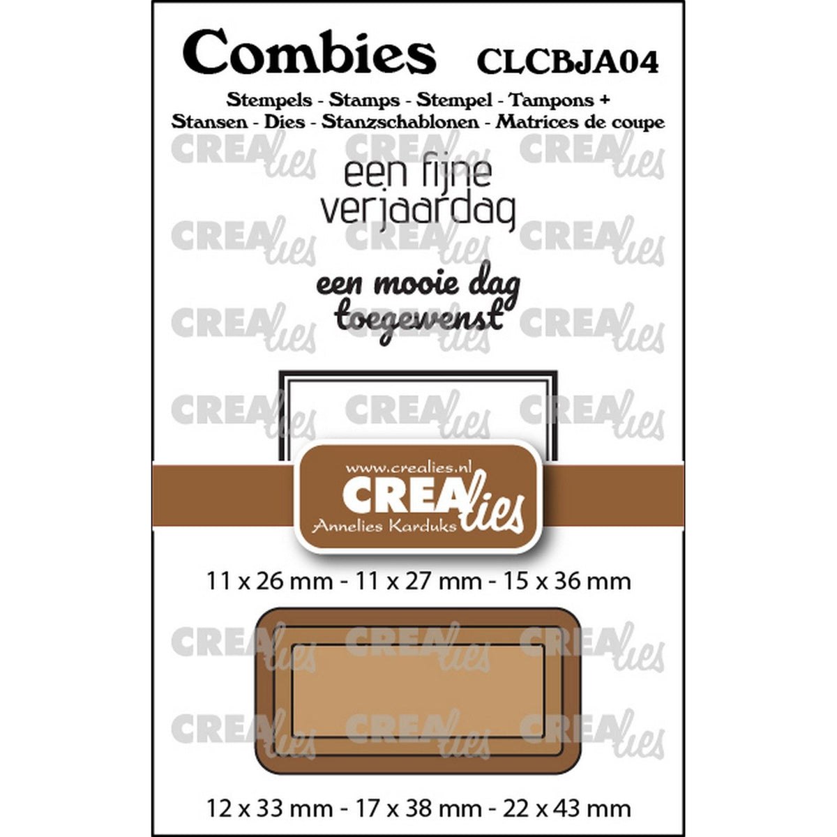 Crealies • combies stempelset jarig 04: 2 teksten + 1 tag label