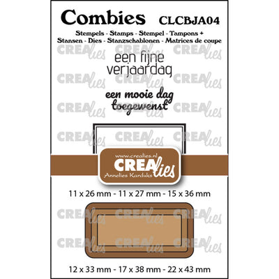 Crealies • combies stempelset jarig 04: 2 teksten + 1 tag label