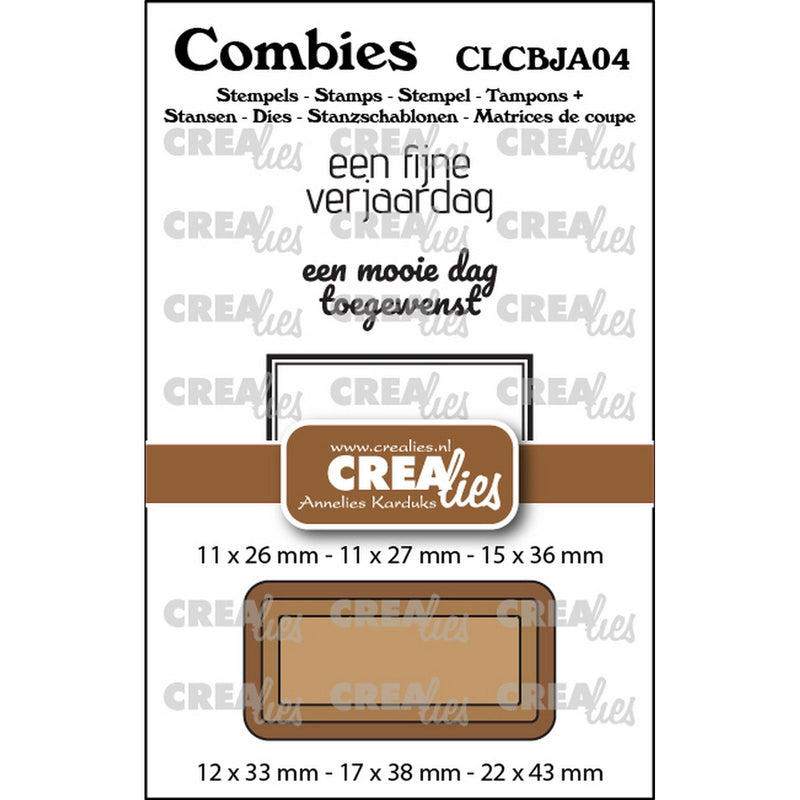 Crealies • combies stempelset jarig 04: 2 teksten + 1 tag label
