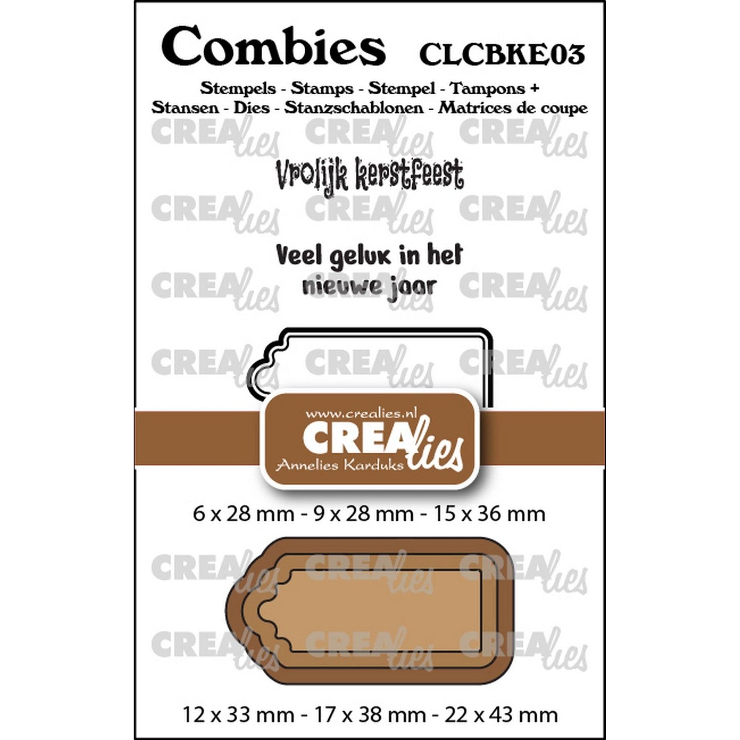 Crealies • combies stempelset kerst 03: 2 teksten + 1 tag label