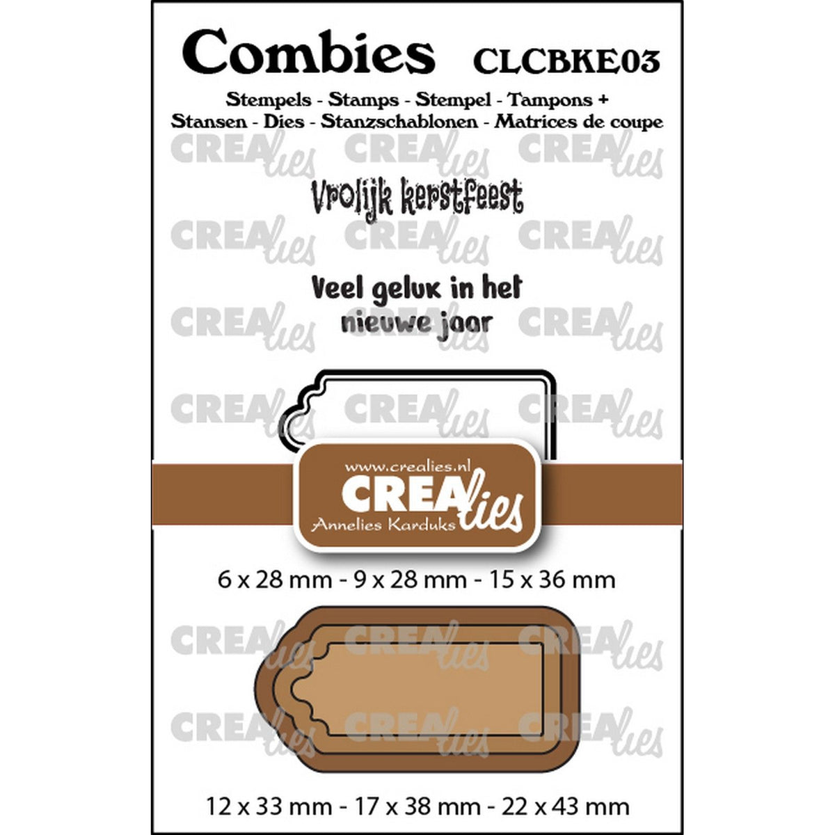 Crealies • combies stempelset kerst 03: 2 teksten + 1 tag label