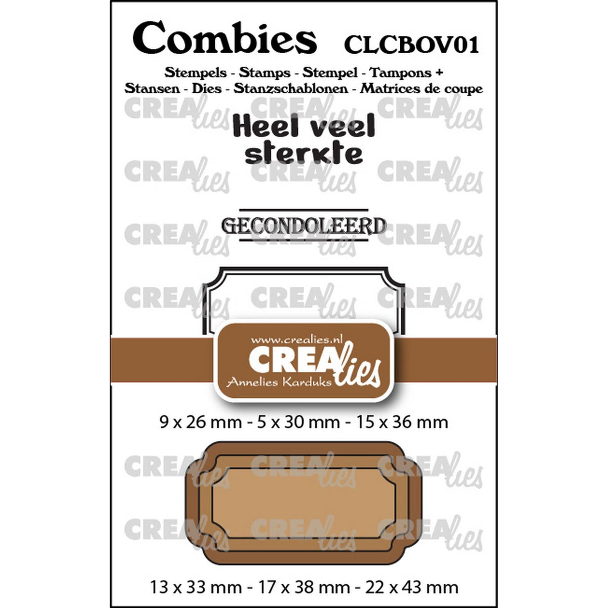 Crealies • combies stempelset overlijden 01: 2 teksten + 1 tag label