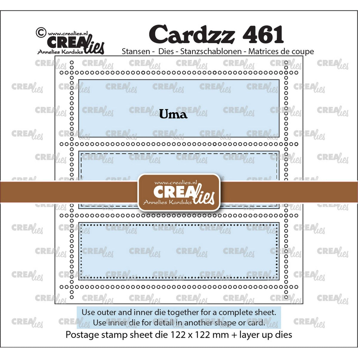 Crealies • cardzz stans vierkant postzegelvel uma met 3 rechthoeken