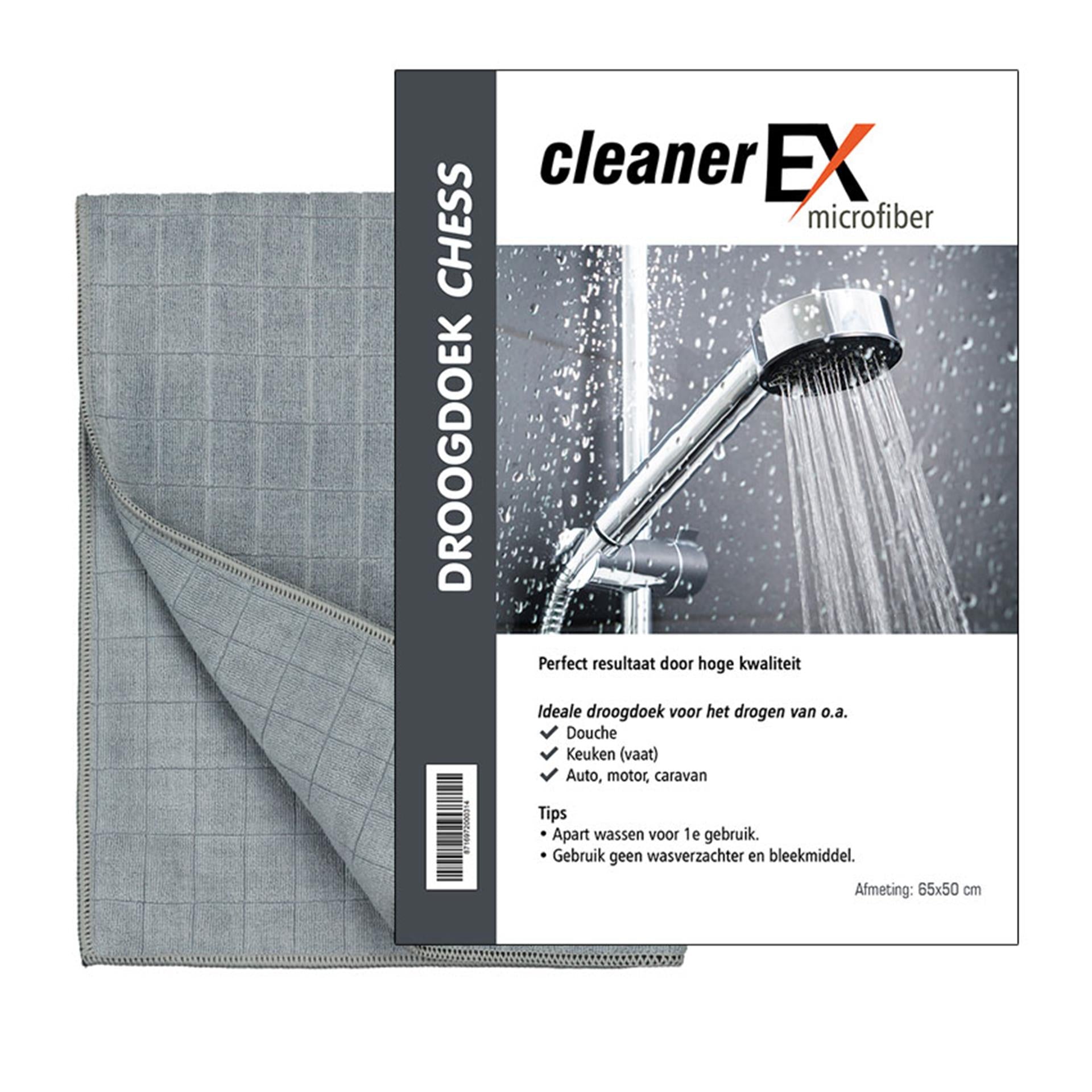 Cleanerex microvezel droogdoek chess 65x50cm grijs