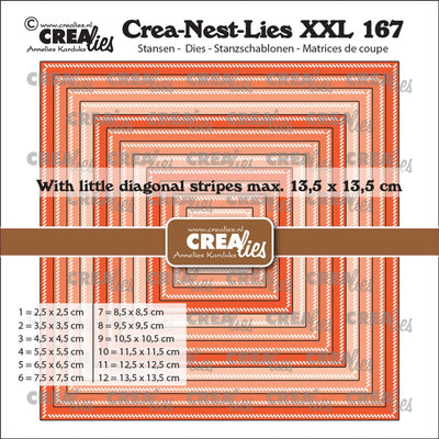 Crealies • crea-nest-lies xxl snijmallen vierkanten met kleine schuine streepjes
