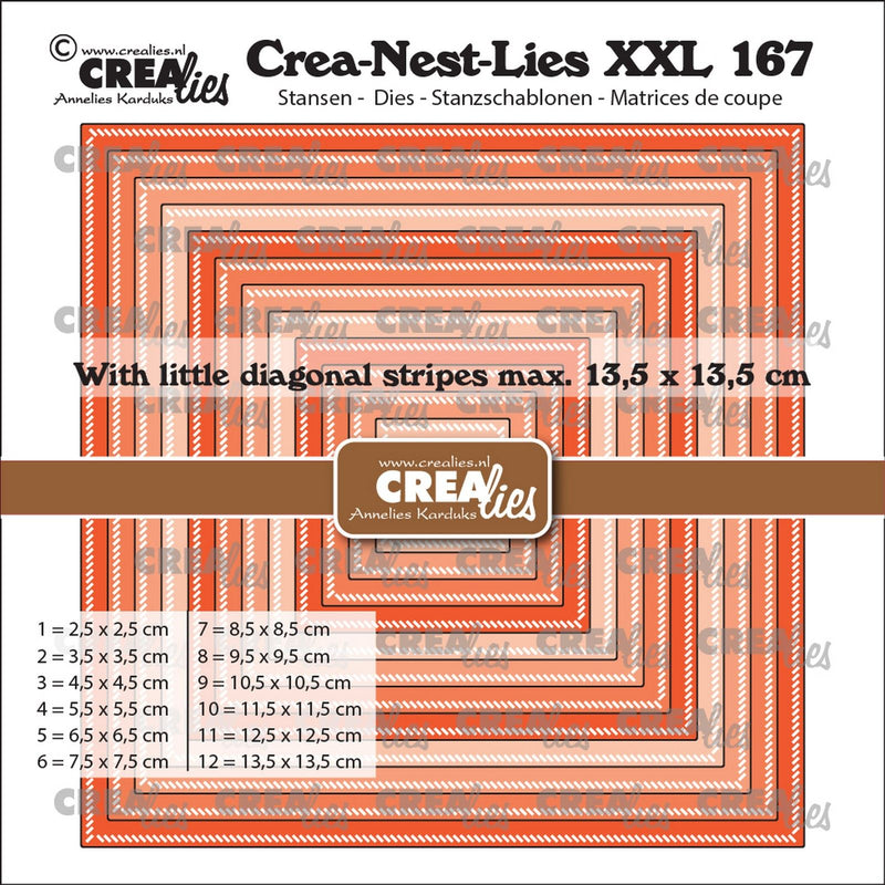 Crealies • crea-nest-lies xxl snijmallen vierkanten met kleine schuine streepjes