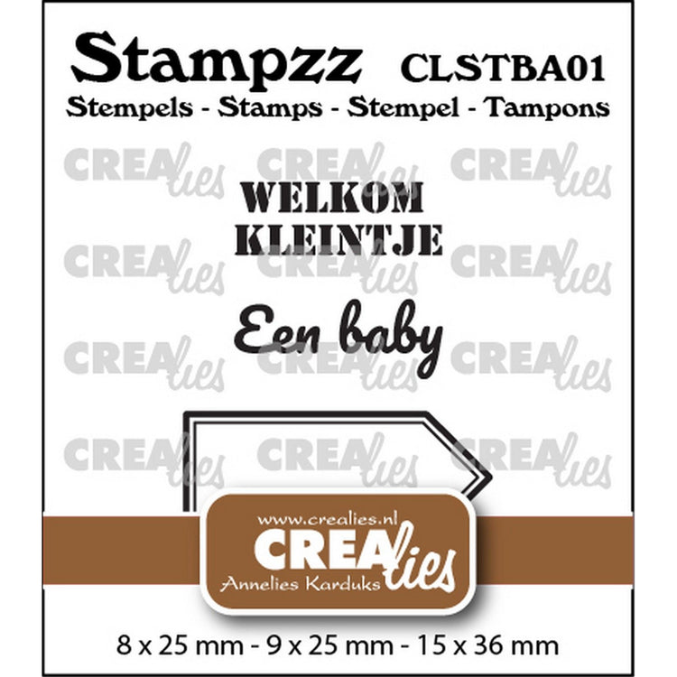 Crealies • stampzz stempelset baby 01: 2 teksten + 1 tag label