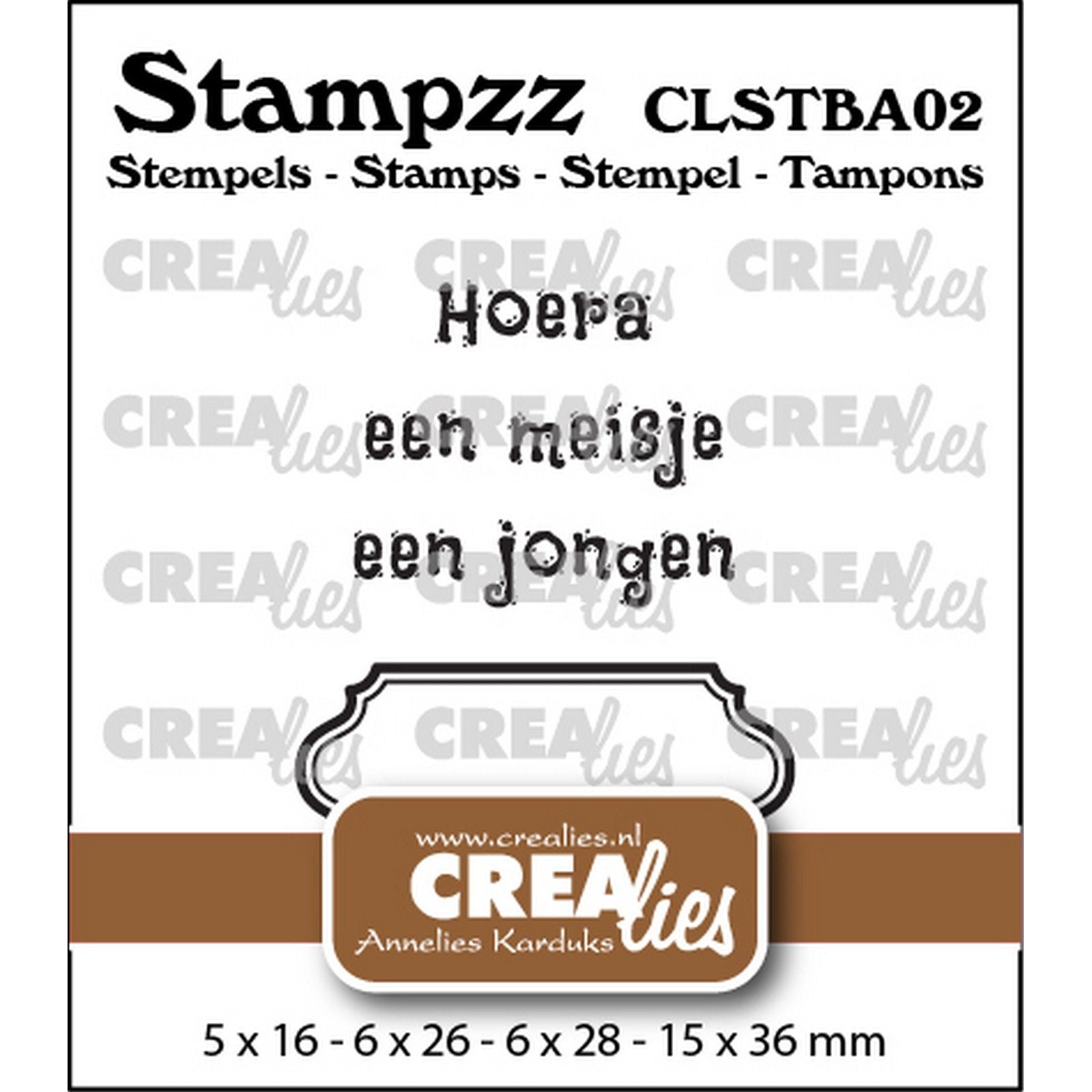Crealies • stampzz stempelset baby 02: 2 teksten + 1 tag label